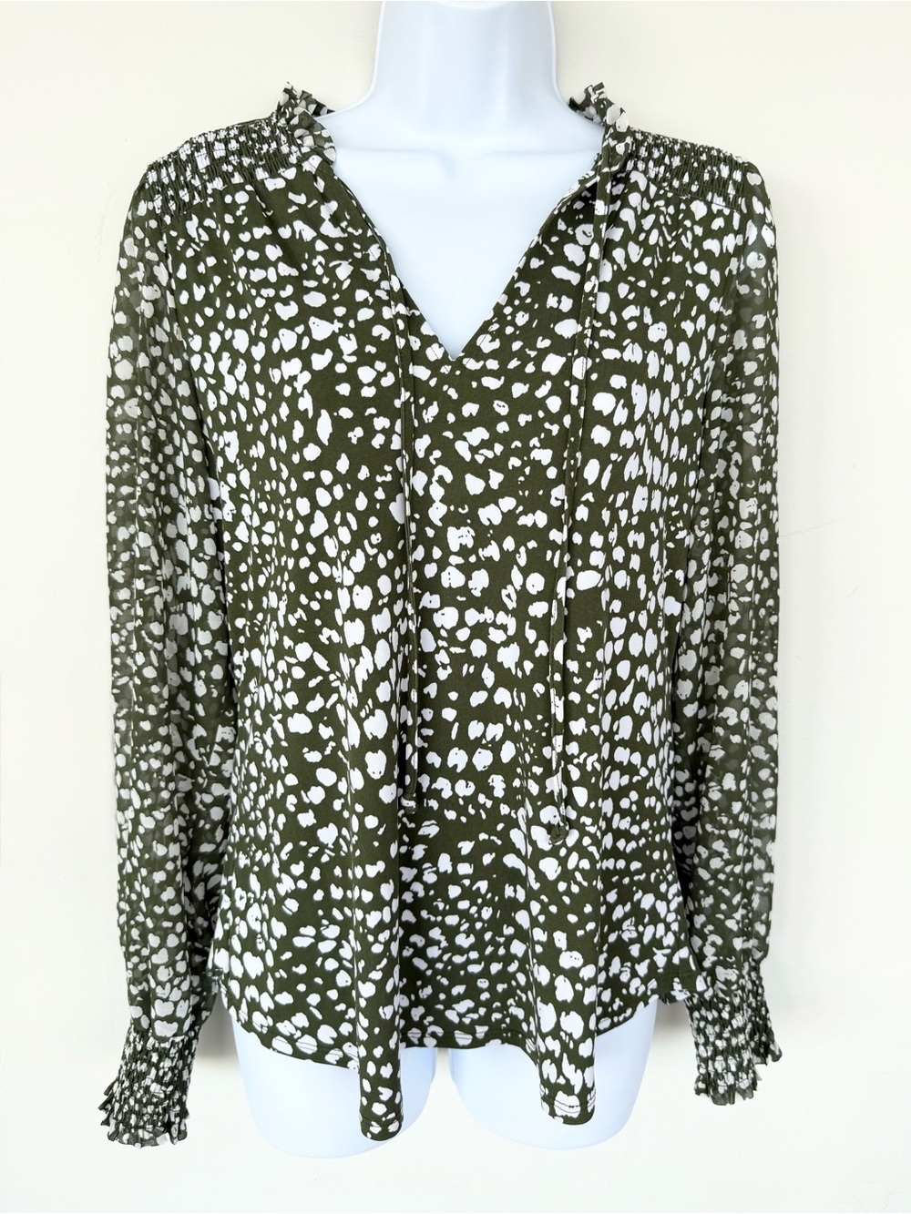 Beacon Olive & White Printed V-Neck Blouse